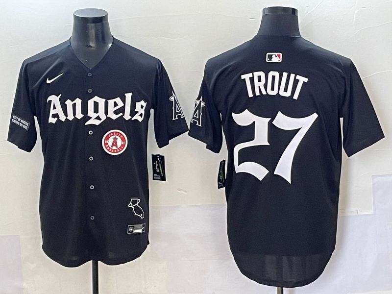 Men 2025 Los Angeles Angels #27 Trout Black Five generations Joint Name Nike MLB Jersey style 17->los angeles angels->MLB Jersey